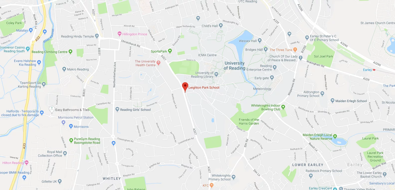 Google maps screengrab of Leighton Park location