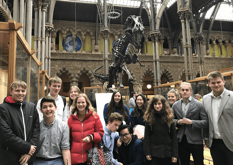 Group of Leighton Park Upper Sixth A level Biology students in Natural History Museum, Oxford