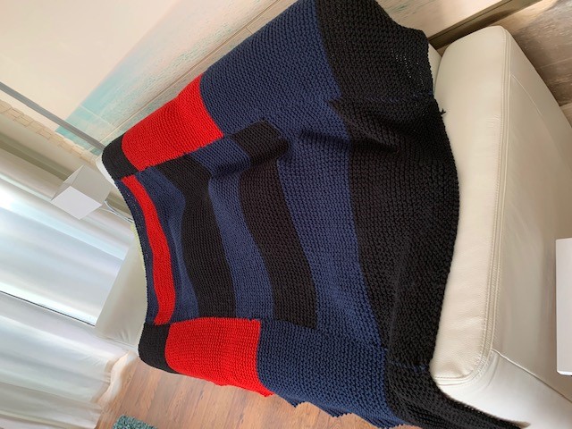 Colourful blanket knitted by year 10 parent, Tracey Mancey