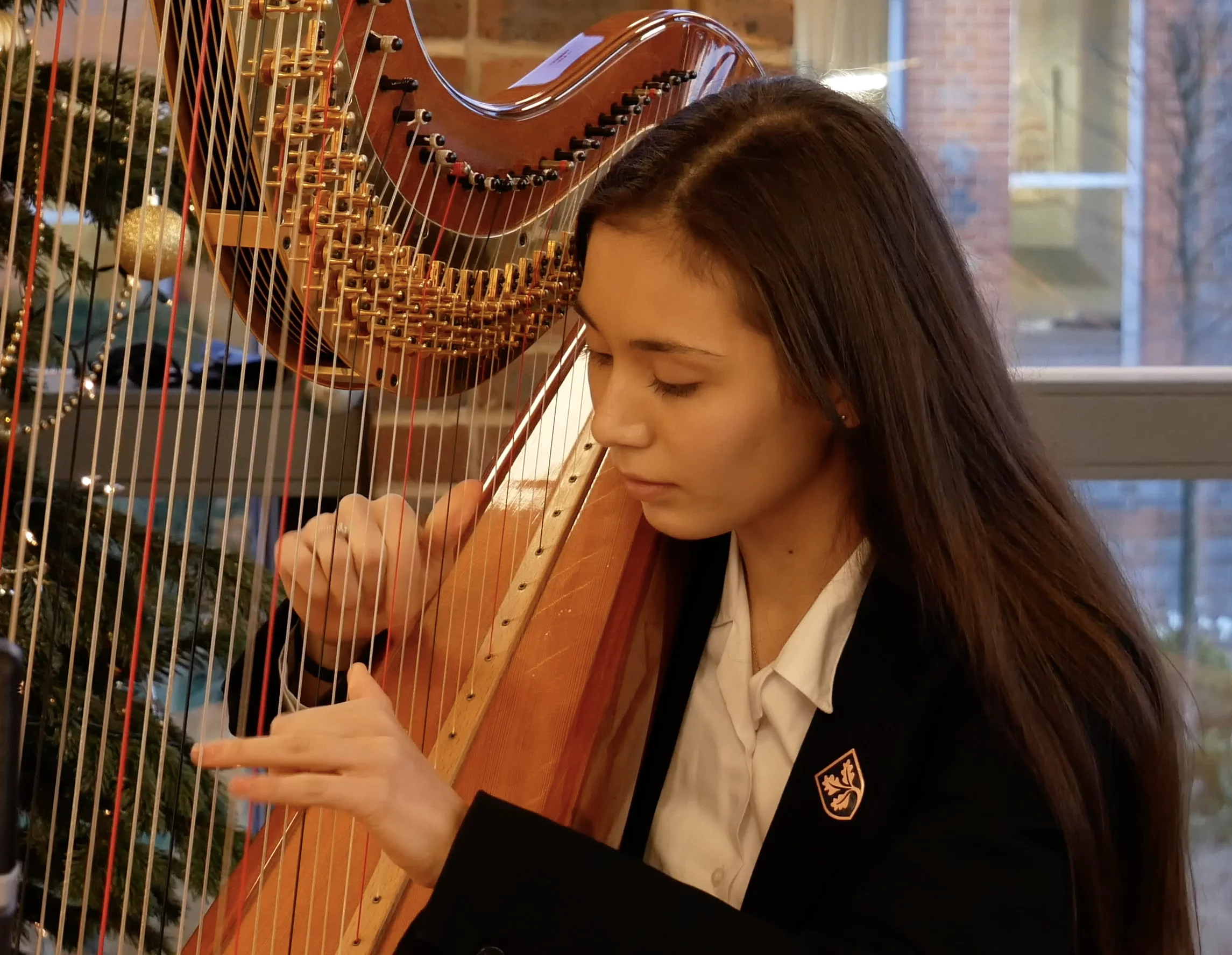 Eliza plays harp