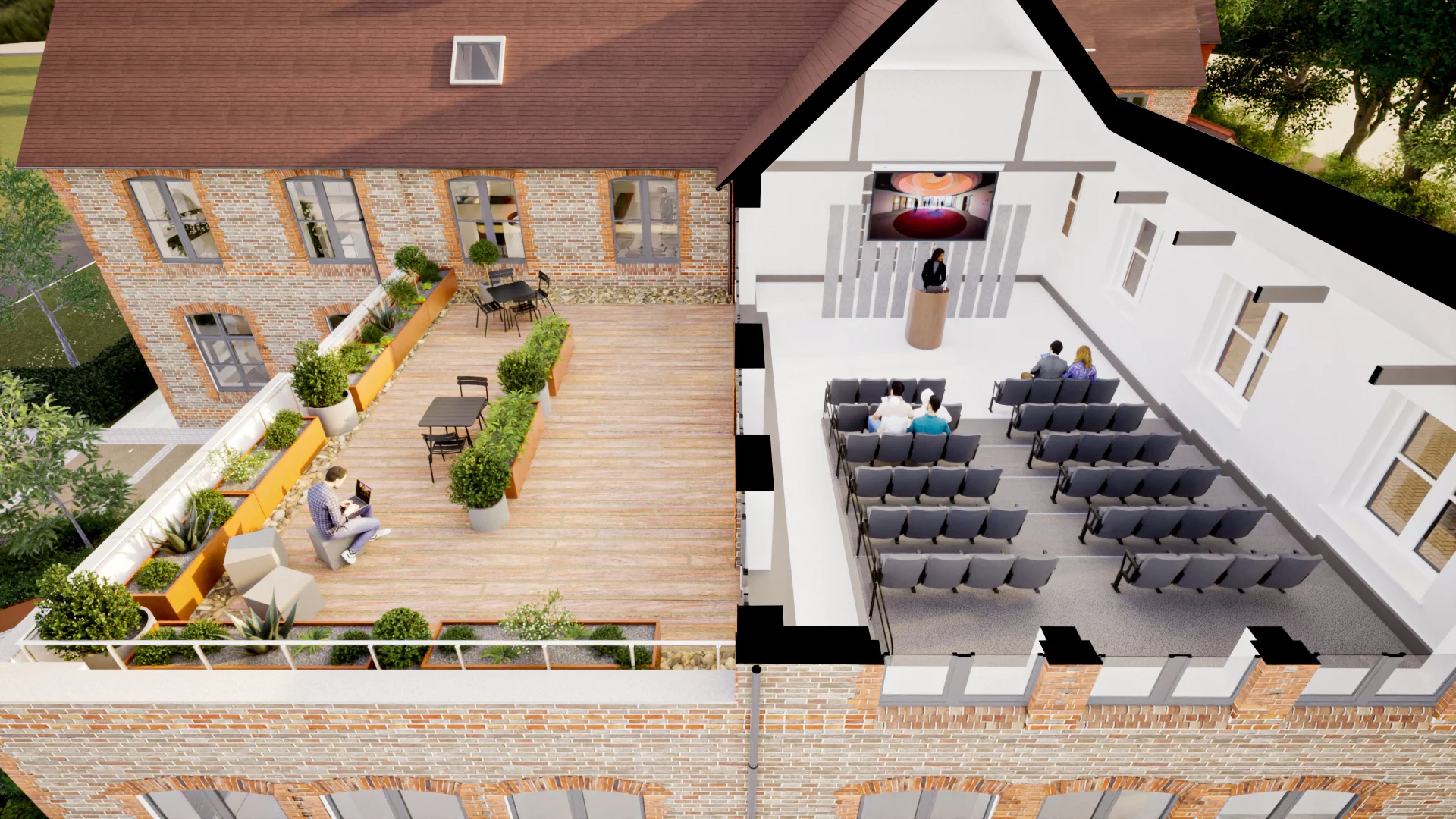 Lecture theatre and roof terrace